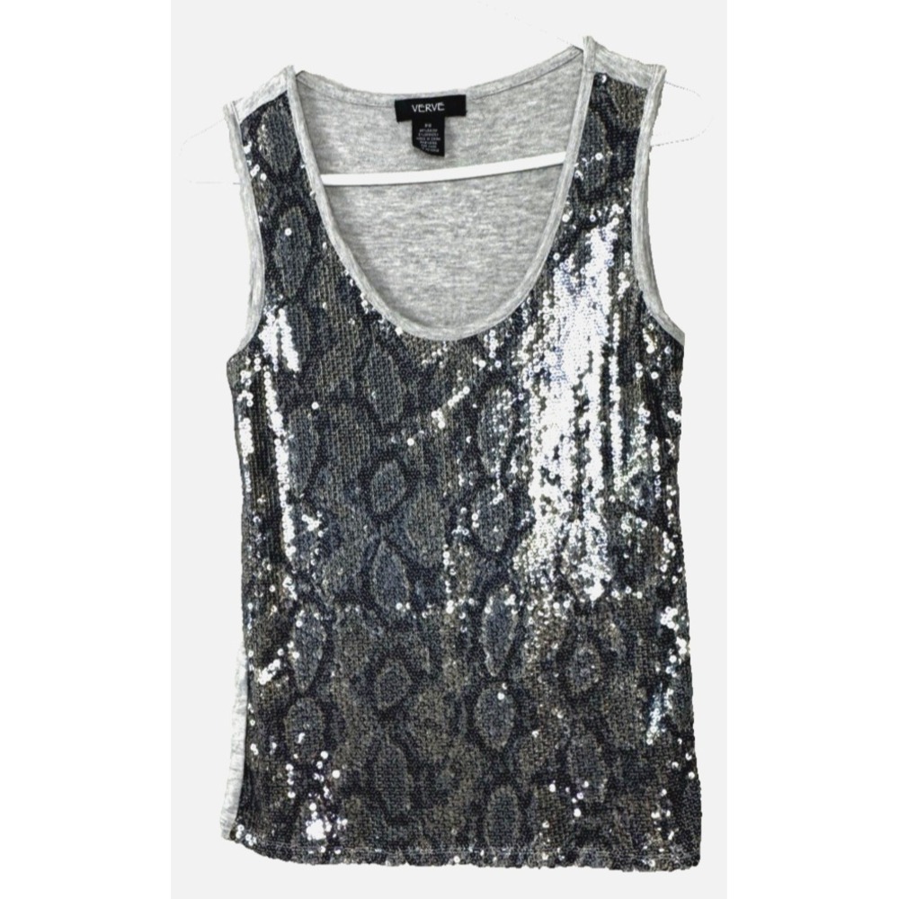 VTG Y2K Sequin Snakeskin Tank Top Small Glam Shimmer Indie Sleaze Boho Grunge